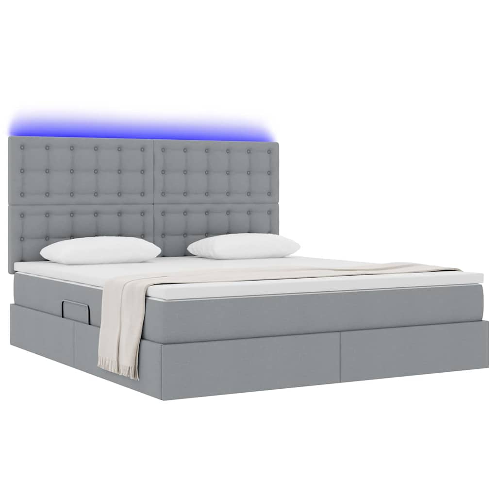 LED-Speicherbett mit Matratze Hellgrau 180 x 200 cm Stoff