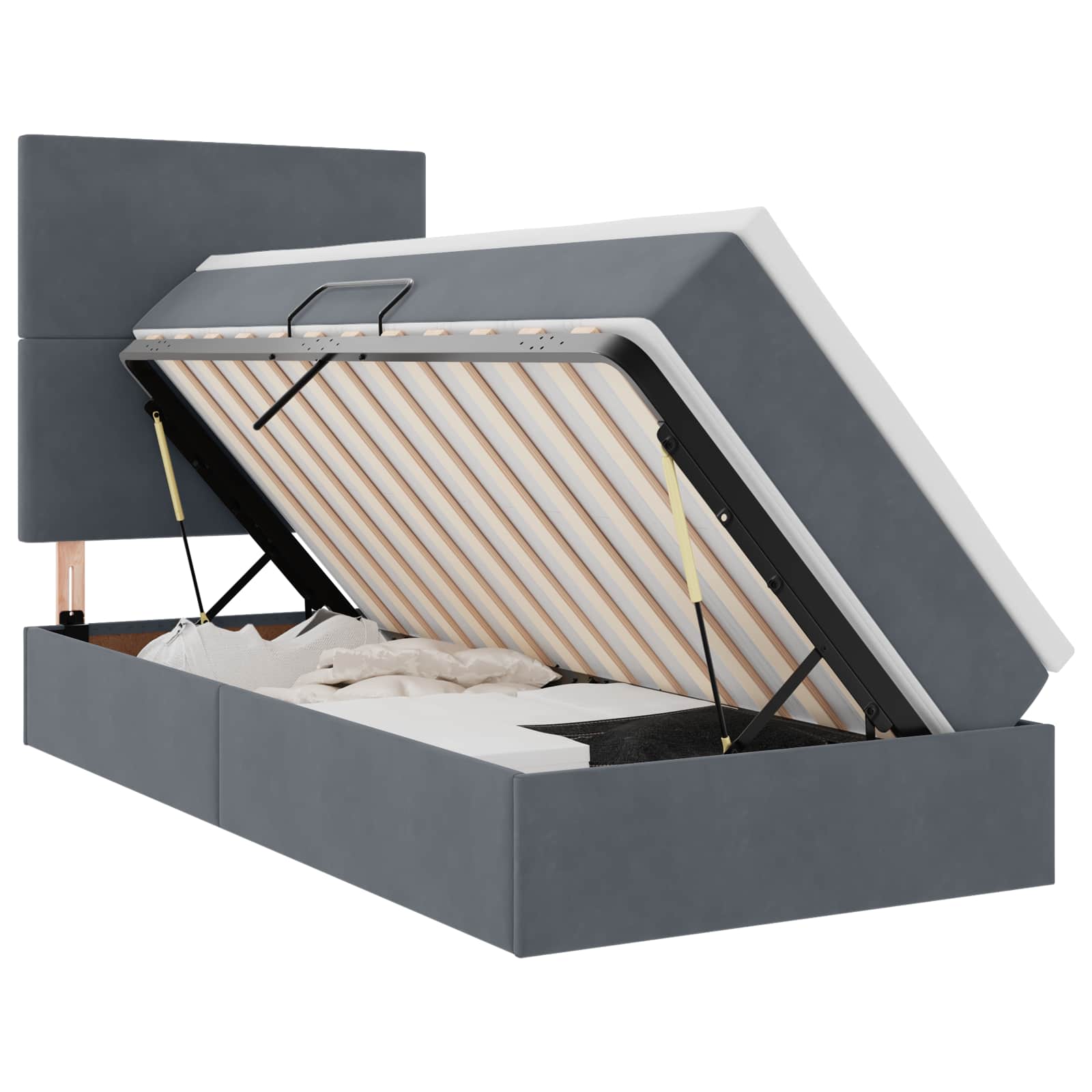 LED-Speicherbett mit Matratze Dunkelgrau 90 x 200 cm Samt