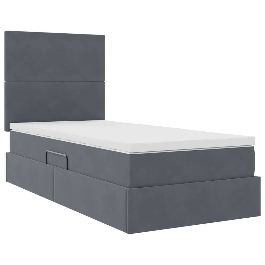 LED-Speicherbett mit Matratze Dunkelgrau 90 x 200 cm Samt
