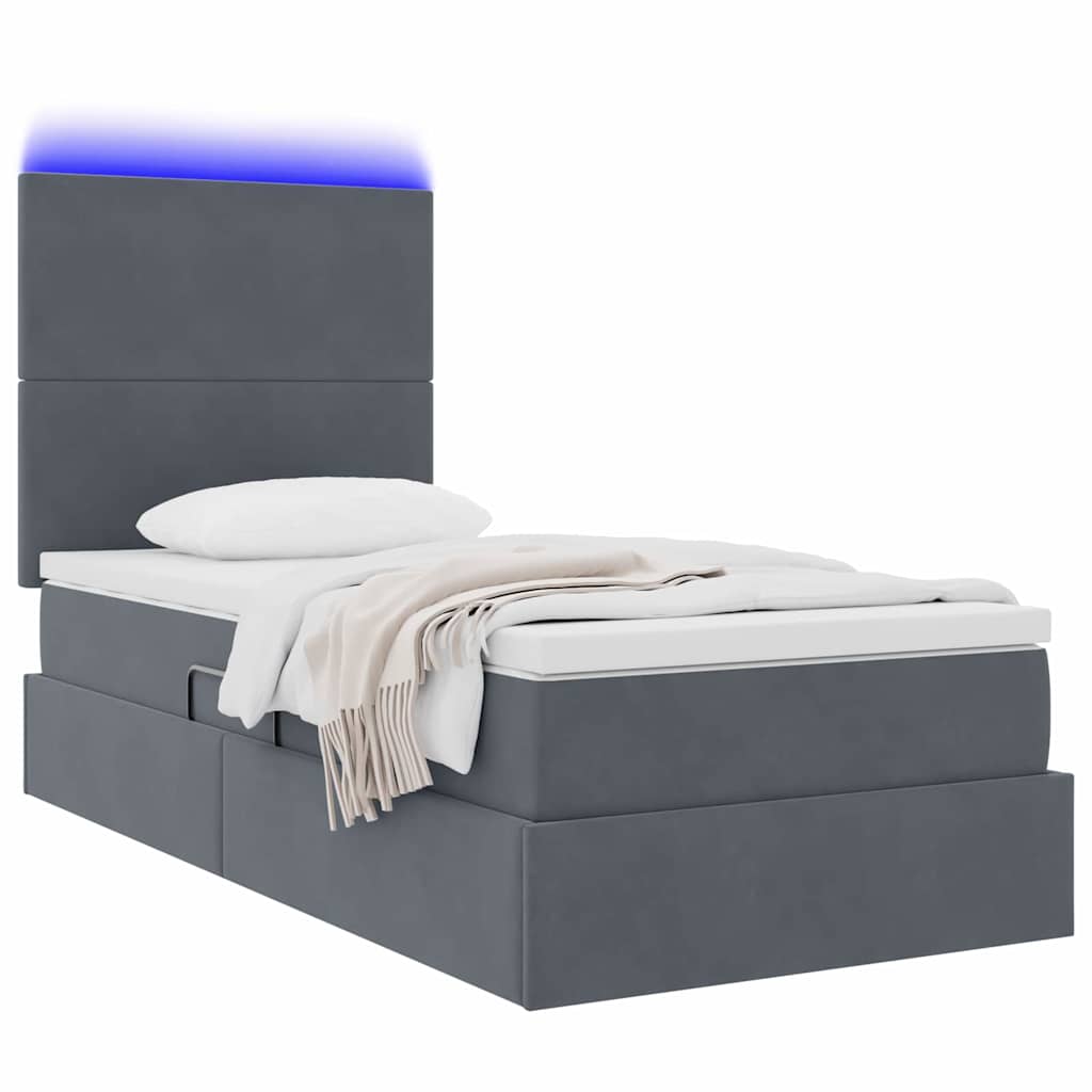 LED-Speicherbett mit Matratze Dunkelgrau 90 x 200 cm Samt