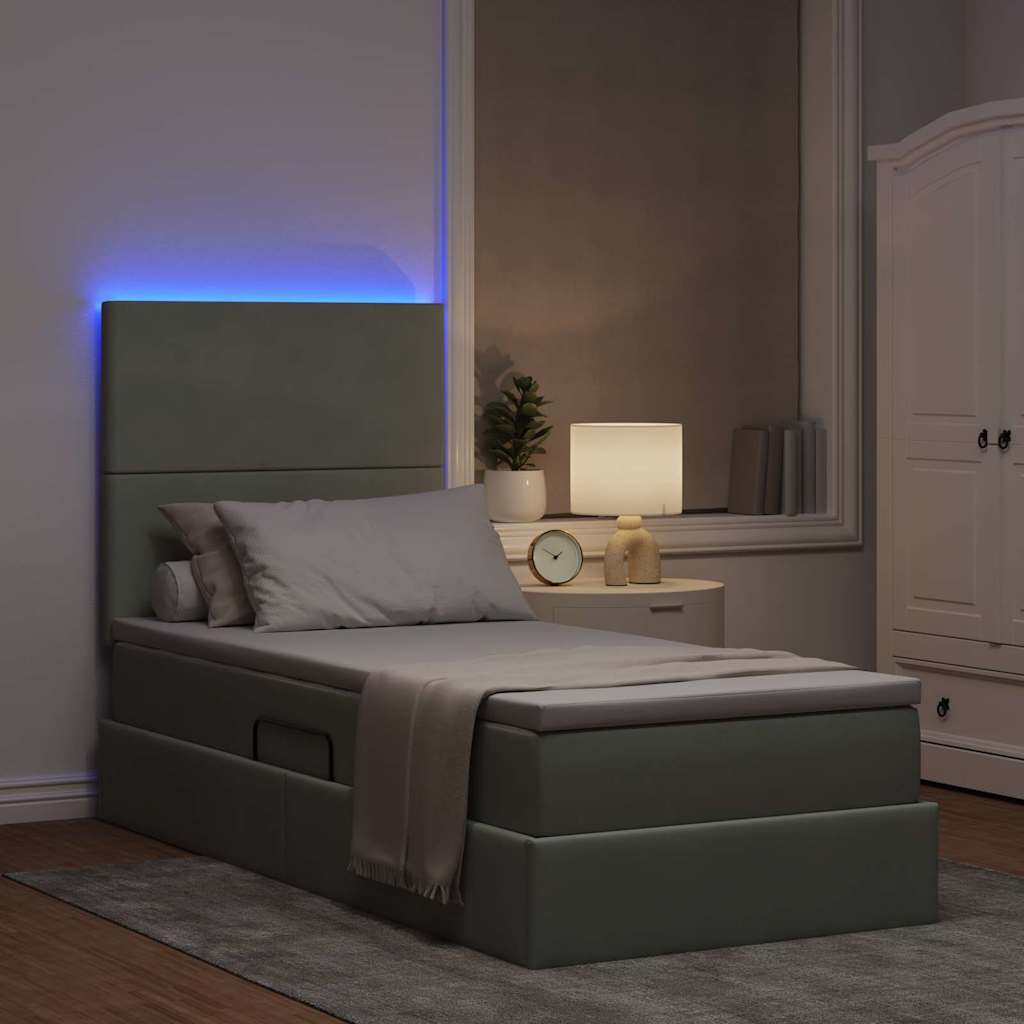 LED-Speicherbett mit Matratze Hellgrau 100 x 200 cm Samt