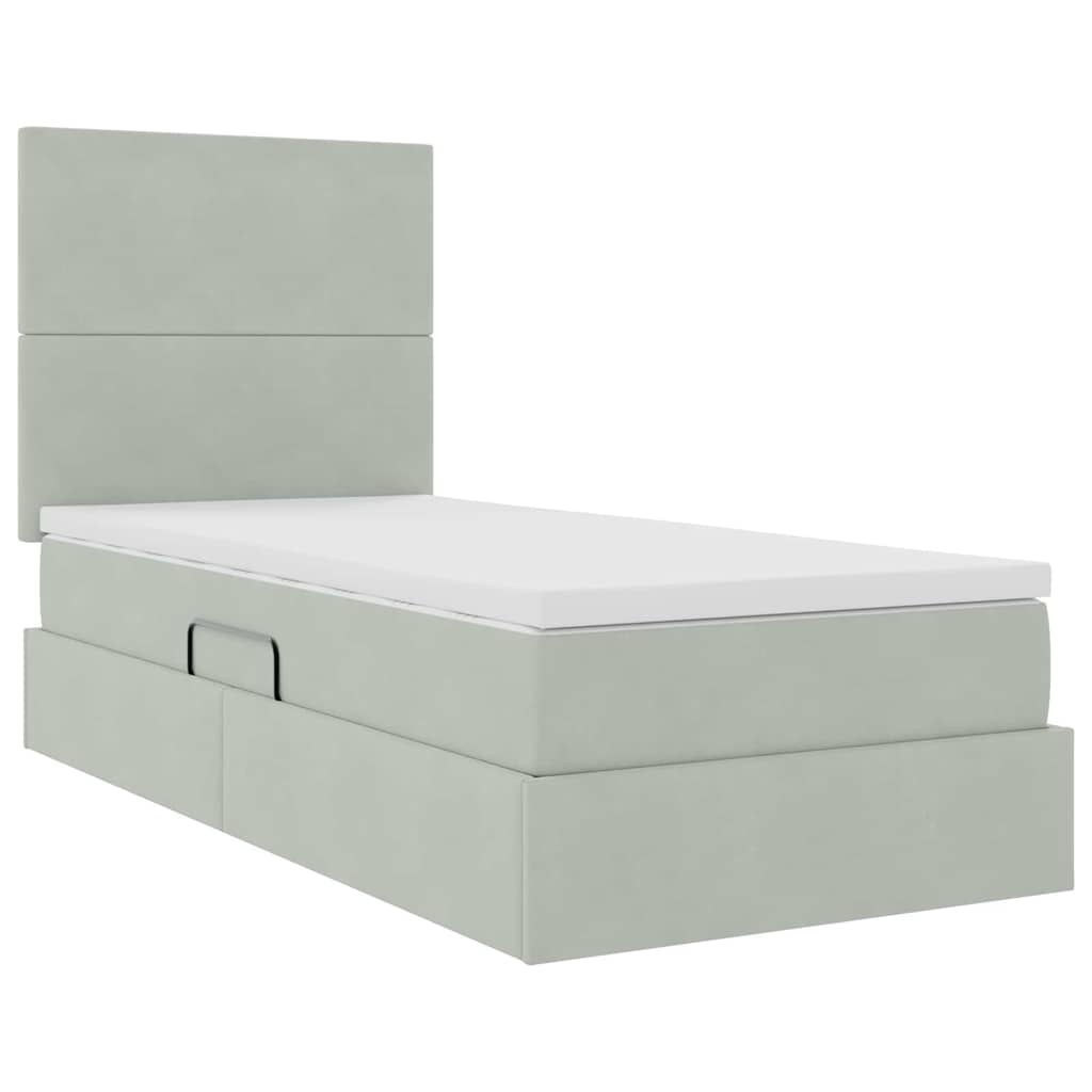 LED-Speicherbett mit Matratze Hellgrau 100 x 200 cm Samt