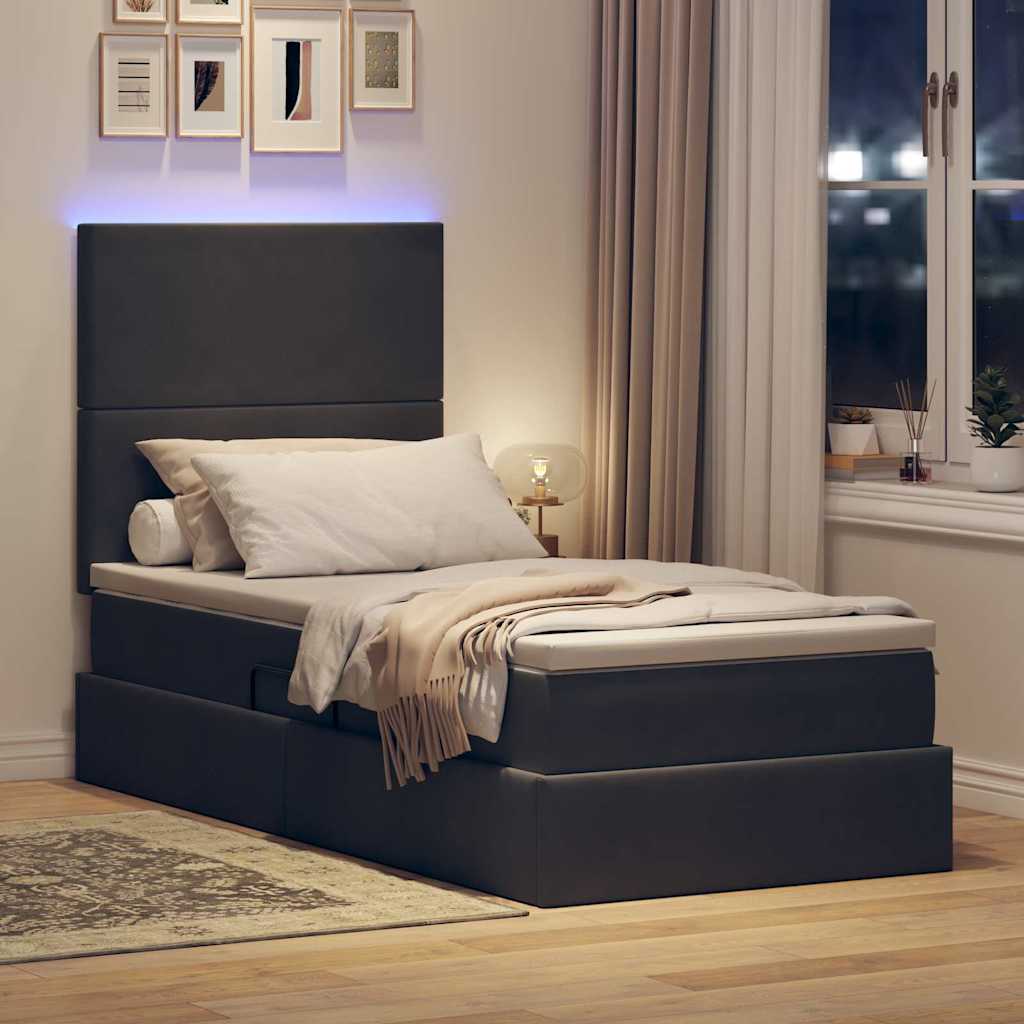 LED-Speicherbett mit Matratze Dunkelgrau 100 x 200 cm Samt