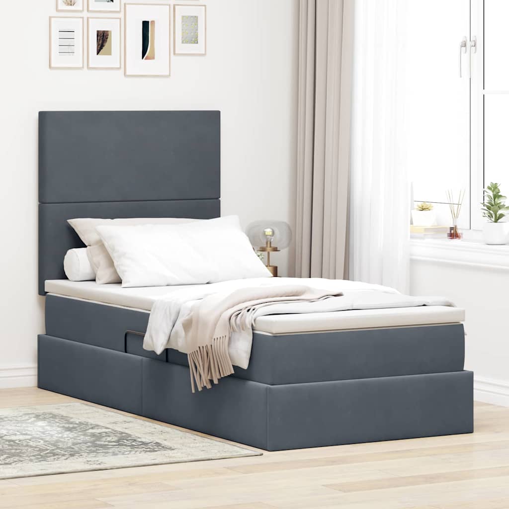 LED-Speicherbett mit Matratze Dunkelgrau 100 x 200 cm Samt
