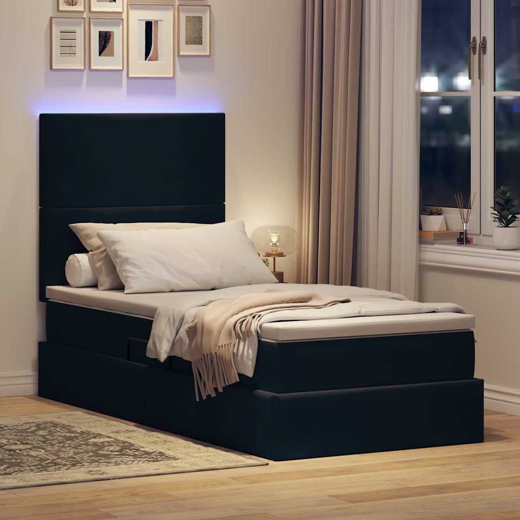 LED-Speicherbett mit Matratze Schwarz 100 x 200 cm Samt