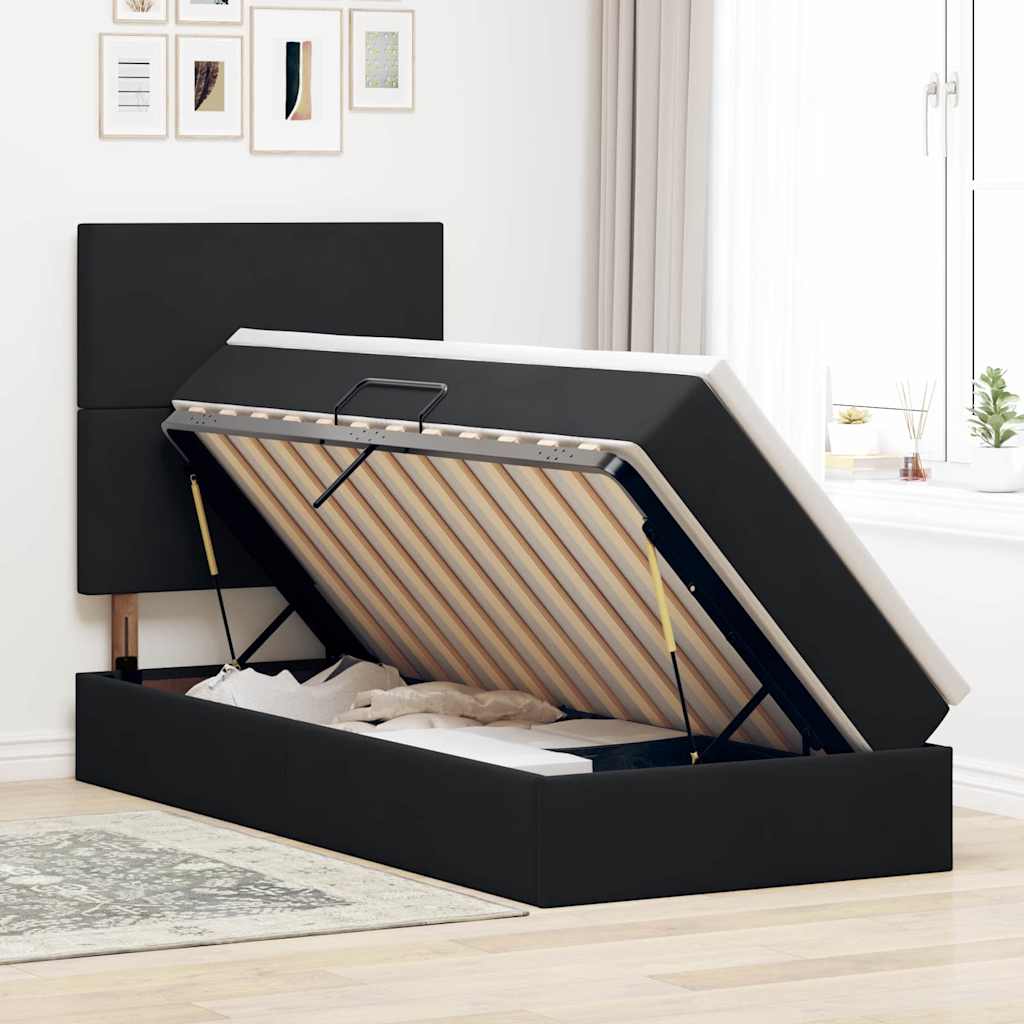 LED-Speicherbett mit Matratze Schwarz 100 x 200 cm Samt
