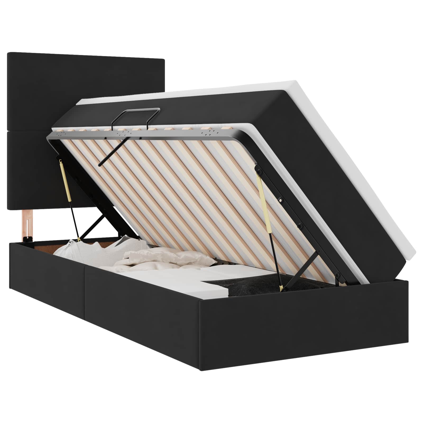LED-Speicherbett mit Matratze Schwarz 100 x 200 cm Samt