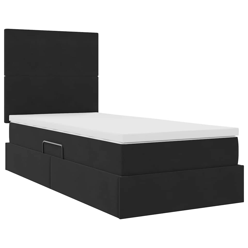 LED-Speicherbett mit Matratze Schwarz 100 x 200 cm Samt