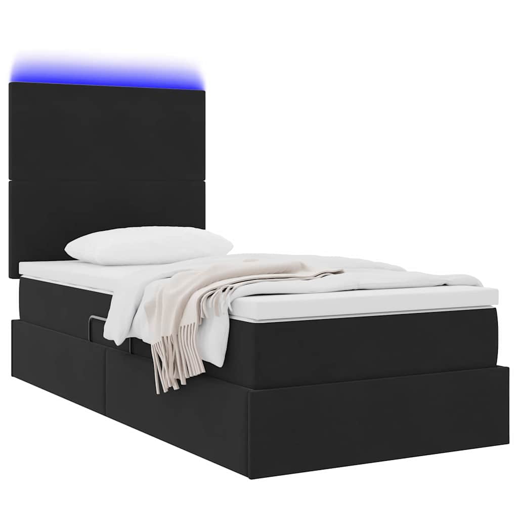 LED-Speicherbett mit Matratze Schwarz 100 x 200 cm Samt