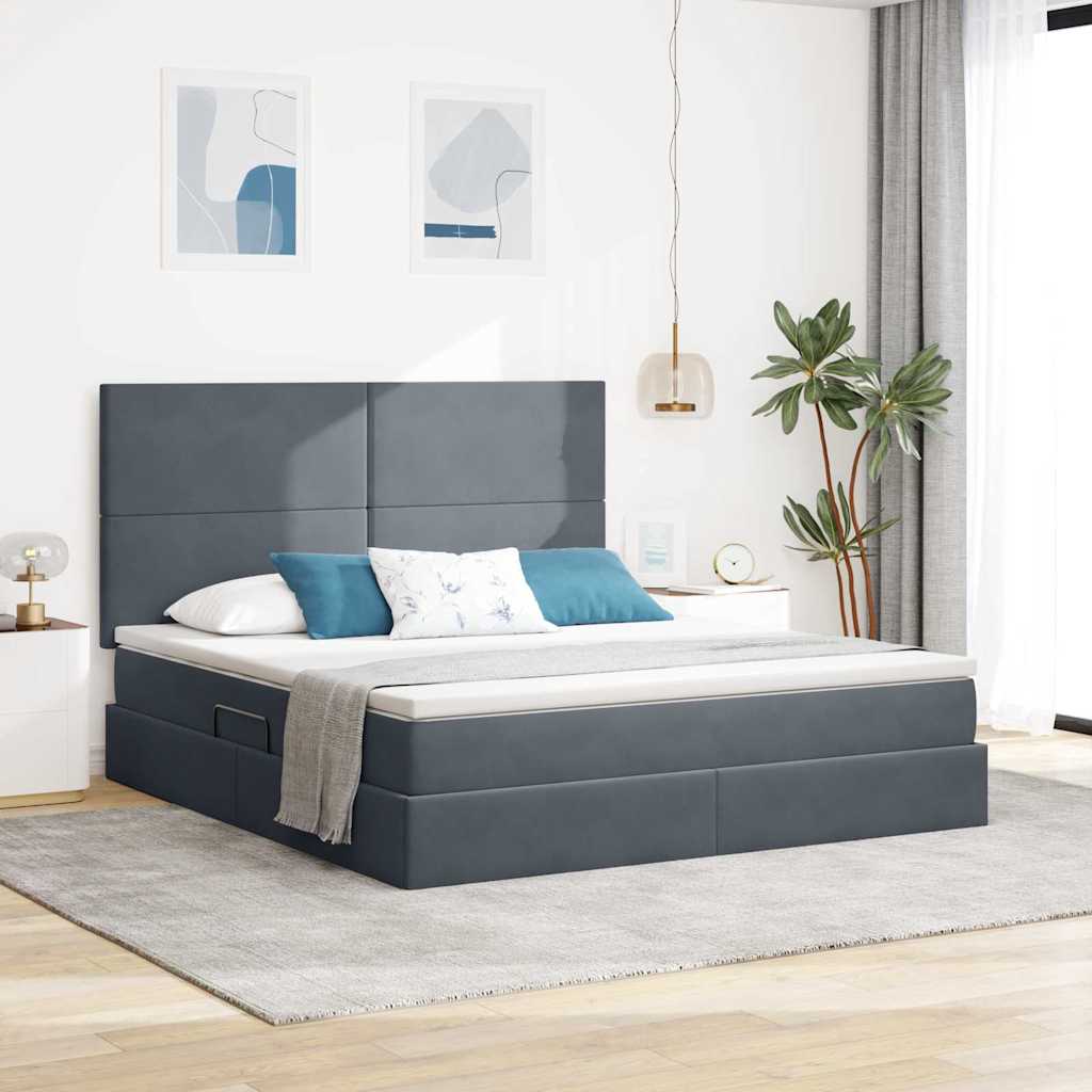 LED-Speicherbett mit Matratze Dunkelgrau 160 x 200 cm Samt