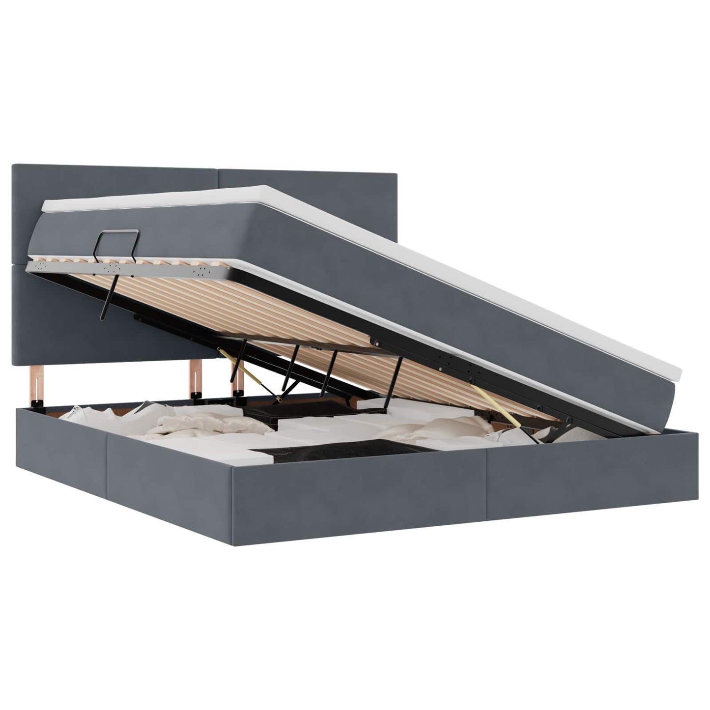 LED-Speicherbett mit Matratze Dunkelgrau 160 x 200 cm Samt