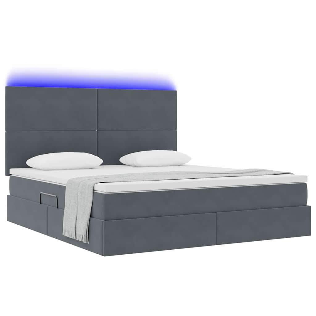 LED-Speicherbett mit Matratze Dunkelgrau 160 x 200 cm Samt