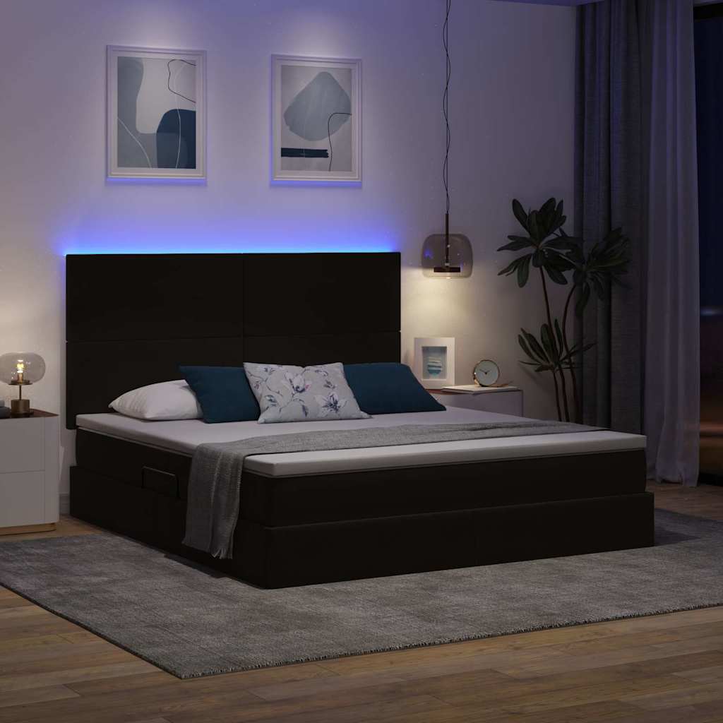 LED-Speicherbett mit Matratze Schwarz 160 x 200 cm Samt