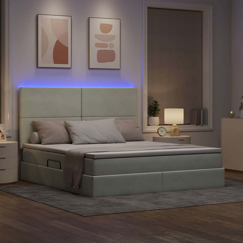 LED-Speicherbett mit Matratze Hellgrau 180 x 200 cm Samt