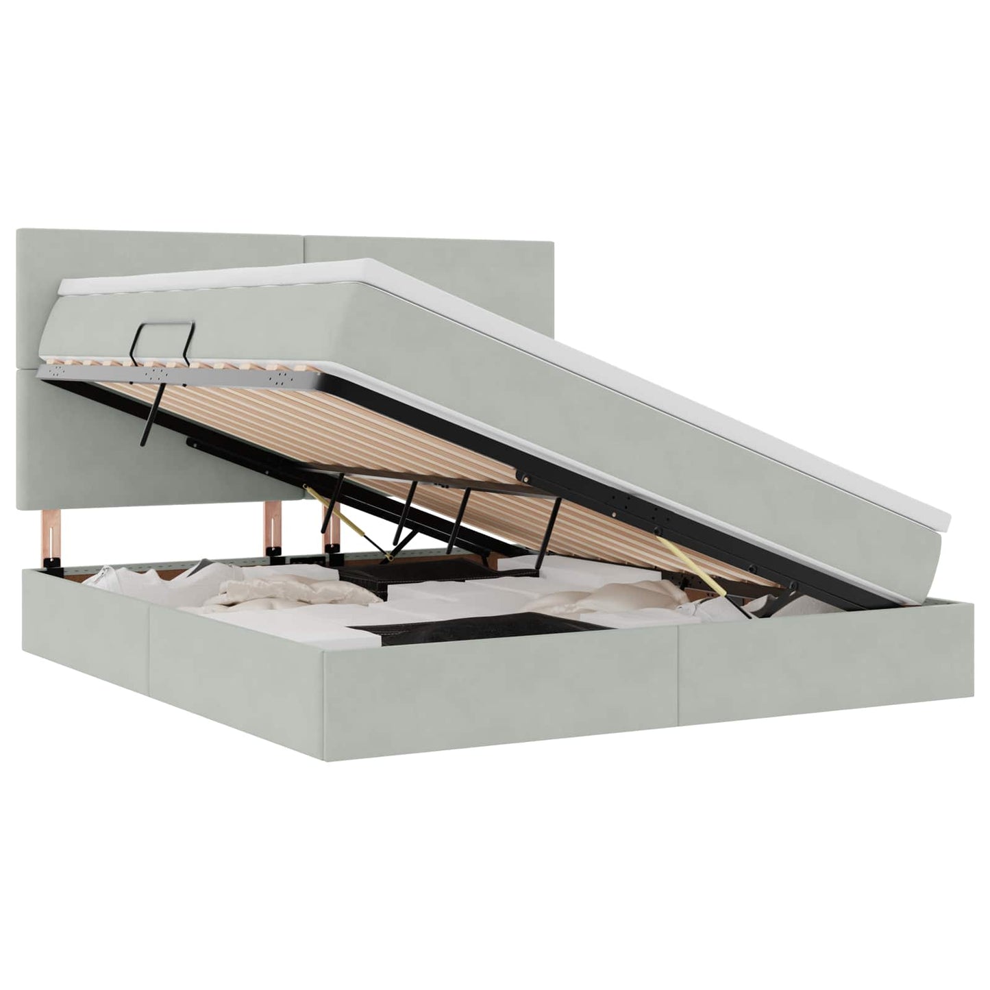 LED-Speicherbett mit Matratze Hellgrau 180 x 200 cm Samt