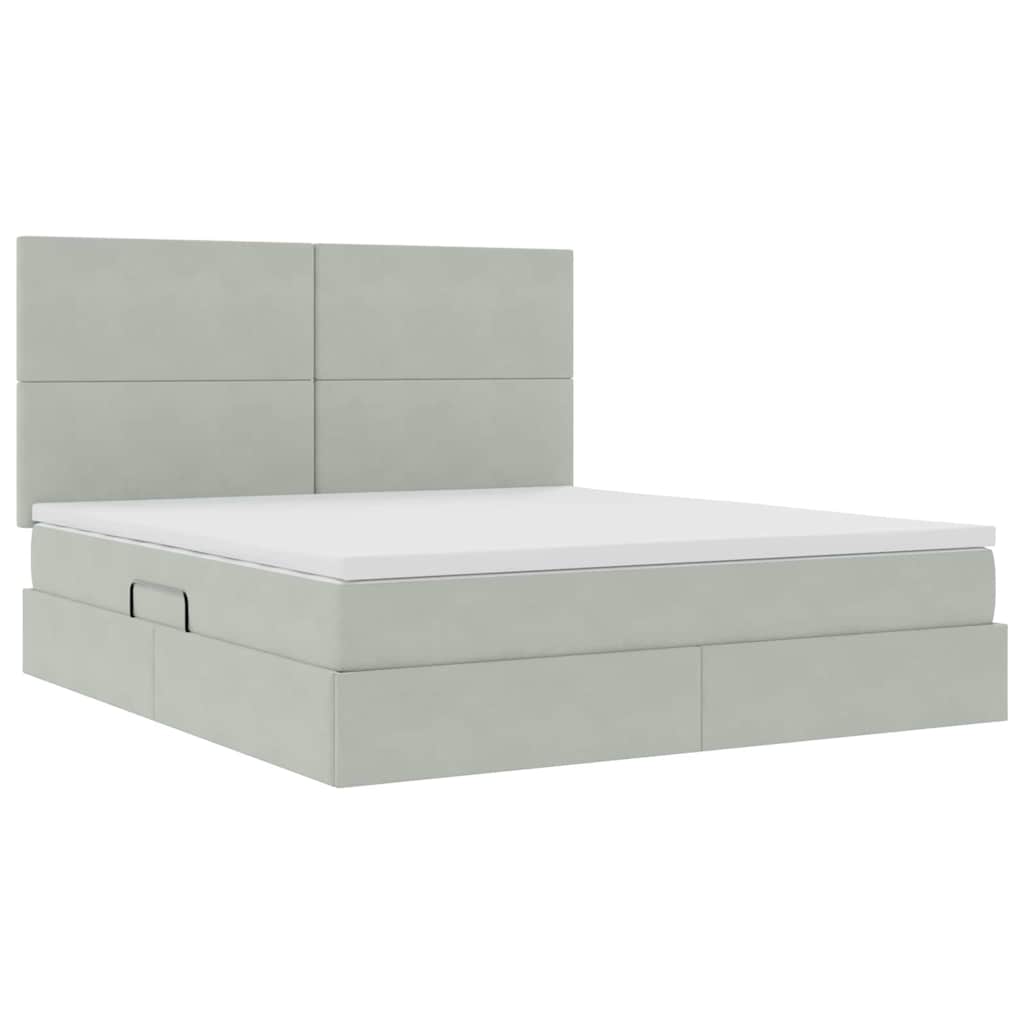 LED-Speicherbett mit Matratze Hellgrau 180 x 200 cm Samt