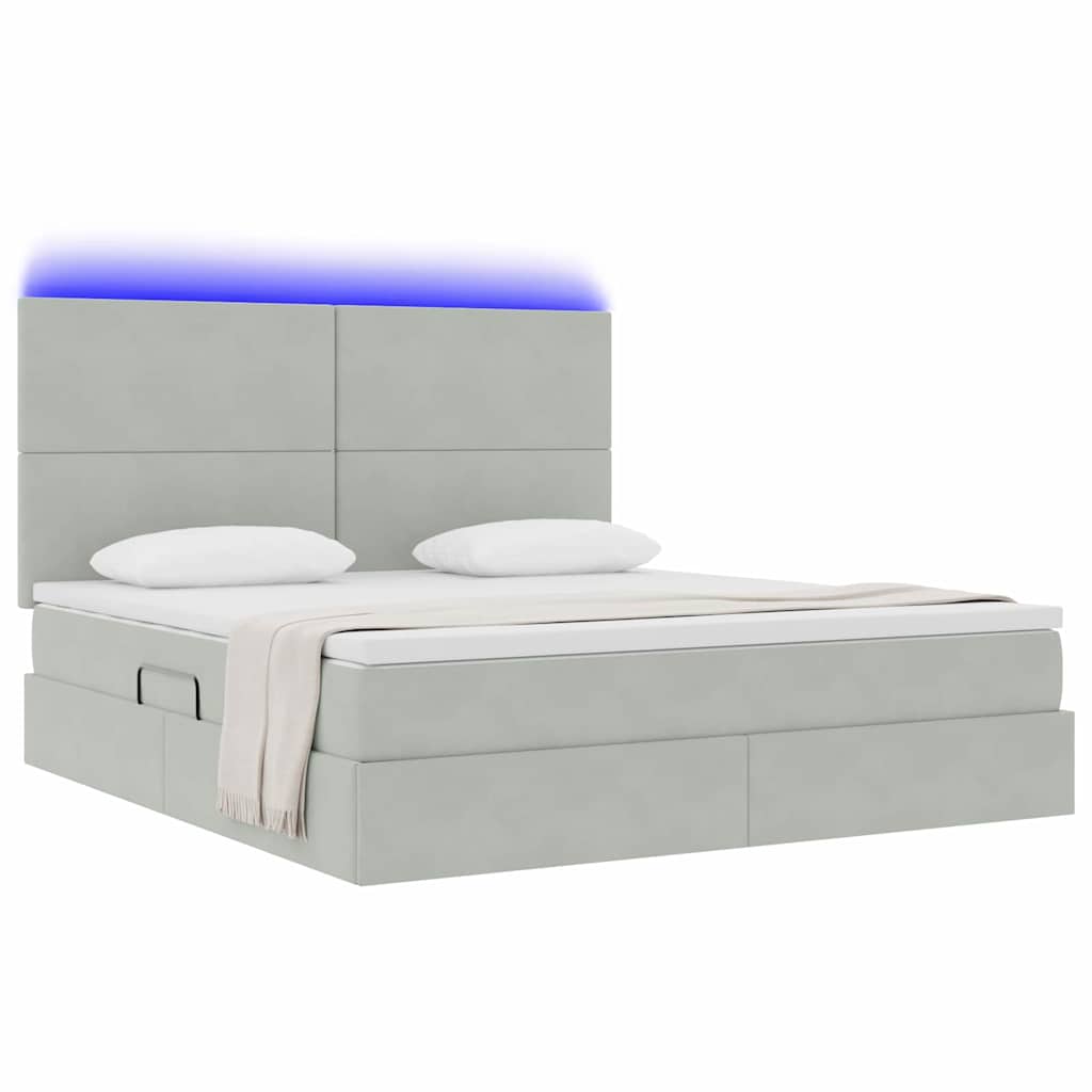 LED-Speicherbett mit Matratze Hellgrau 180 x 200 cm Samt