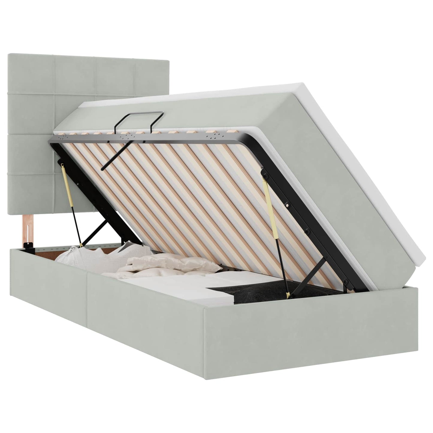 LED-Speicherbett mit Matratze Hellgrau 90 x 200 cm Samt