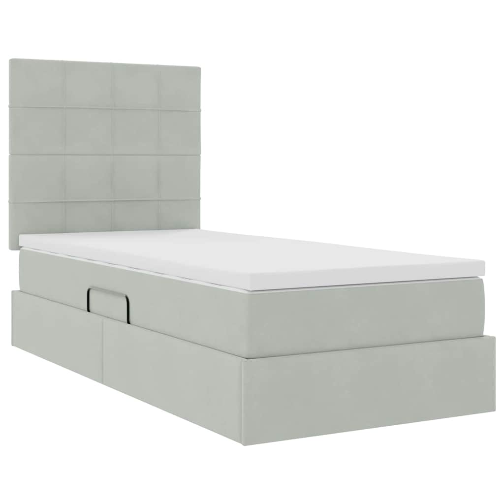 LED-Speicherbett mit Matratze Hellgrau 90 x 200 cm Samt