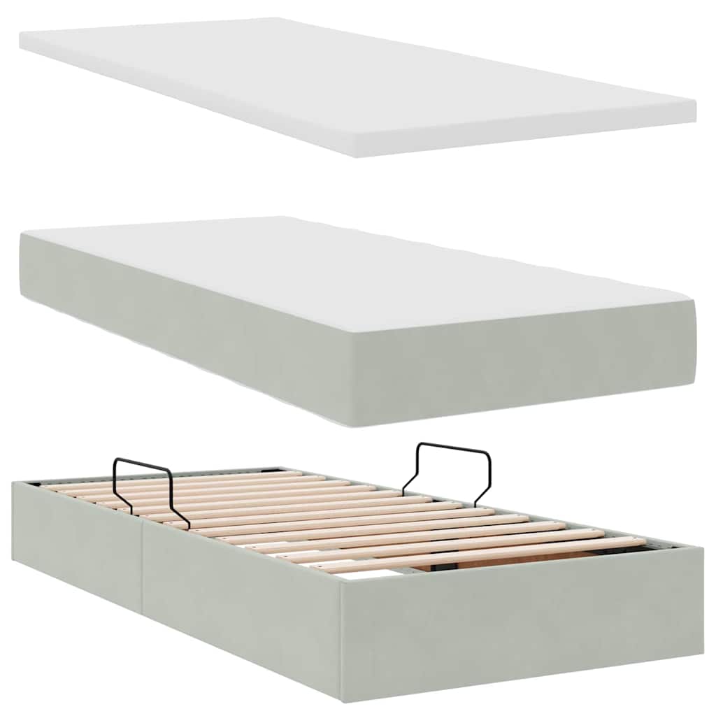 LED-Speicherbett mit Matratze Hellgrau 90 x 200 cm Samt
