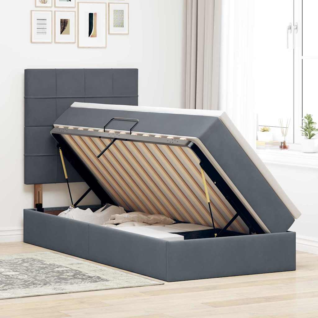 LED-Speicherbett mit Matratze Dunkelgrau 90 x 200 cm Samt