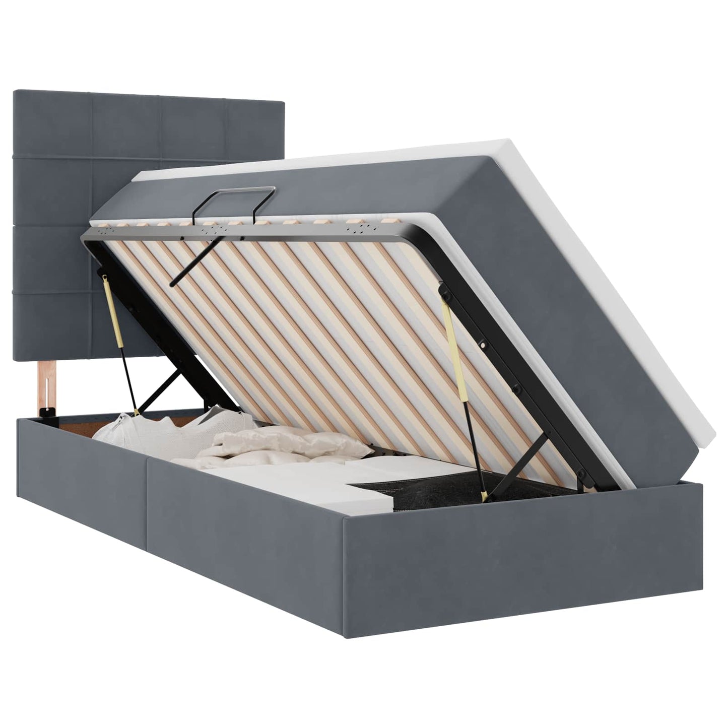 LED-Speicherbett mit Matratze Dunkelgrau 90 x 200 cm Samt