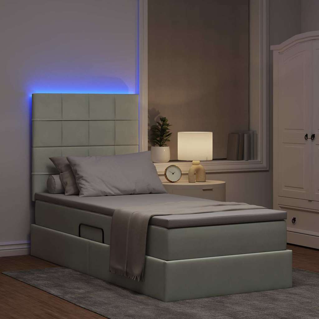 LED-Speicherbett mit Matratze Hellgrau 100 x 200 cm Samt