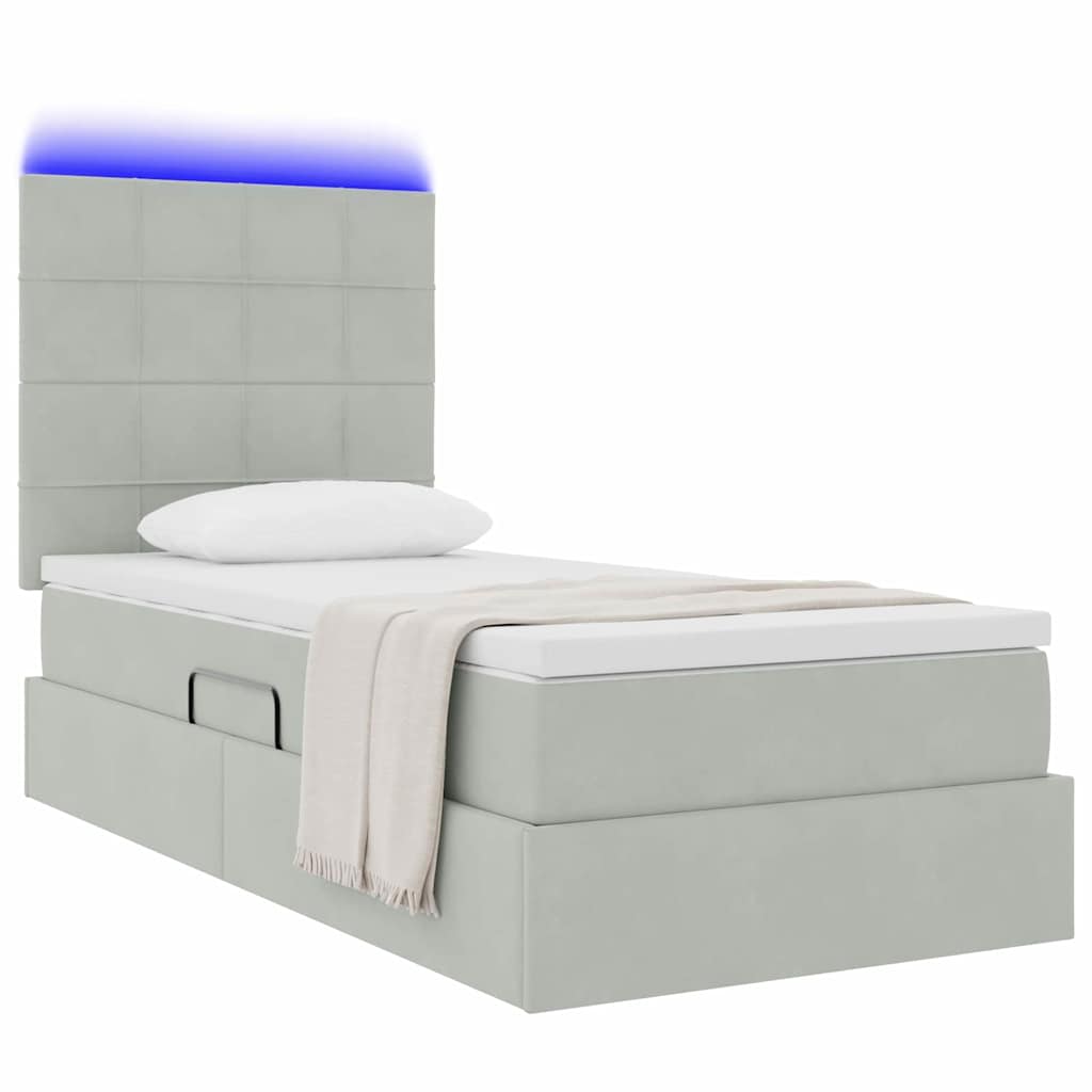 LED-Speicherbett mit Matratze Hellgrau 100 x 200 cm Samt