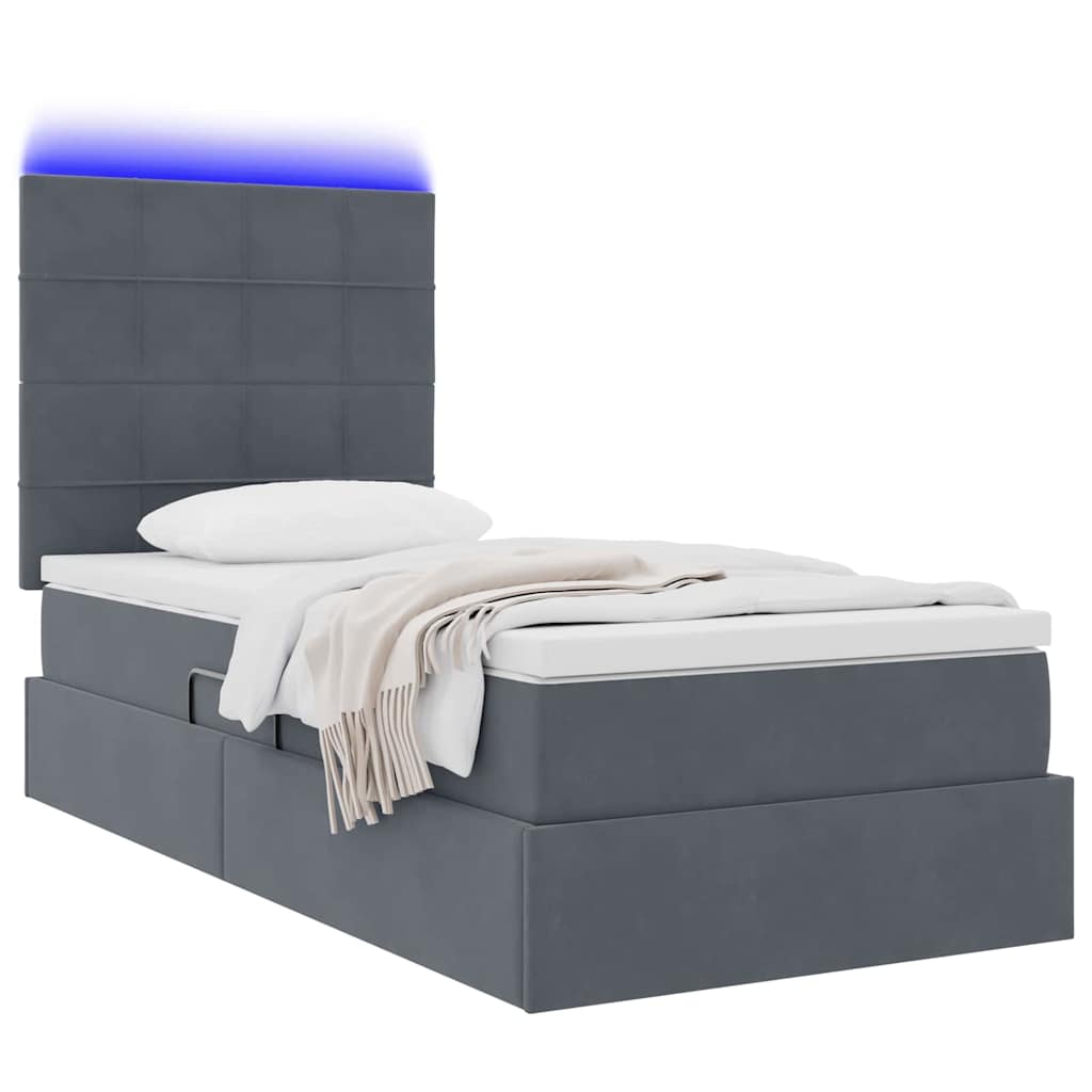 LED-Speicherbett mit Matratze Dunkelgrau 100 x 200 cm Samt
