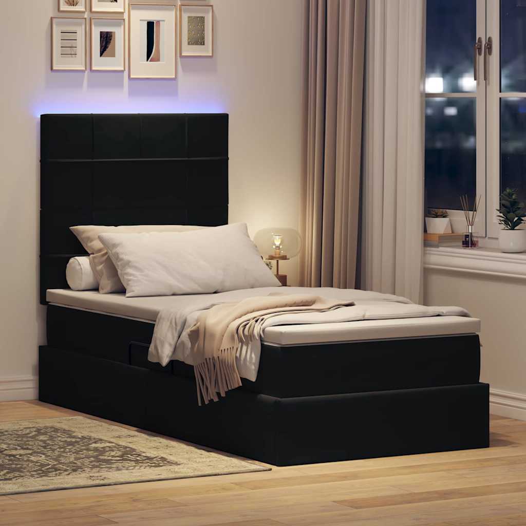LED-Speicherbett mit Matratze Schwarz 100 x 200 cm Samt