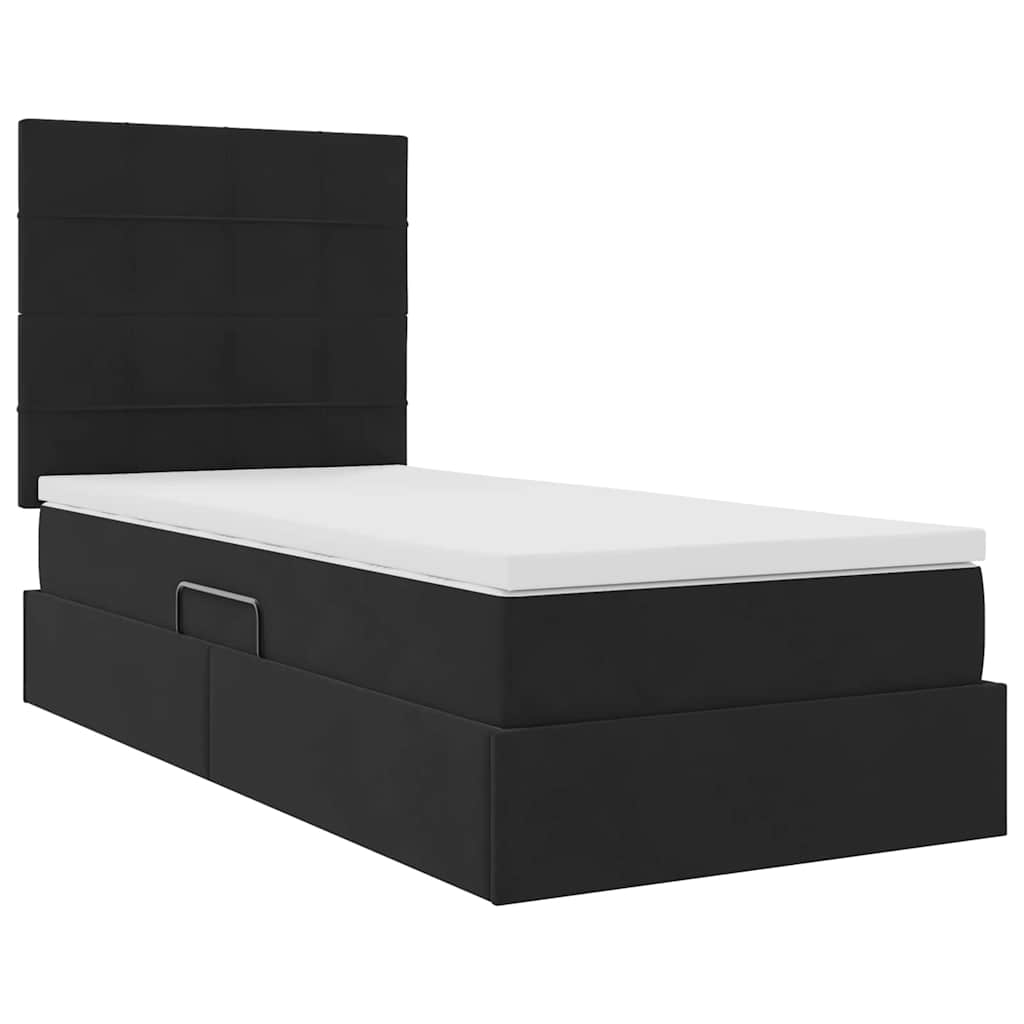 LED-Speicherbett mit Matratze Schwarz 100 x 200 cm Samt