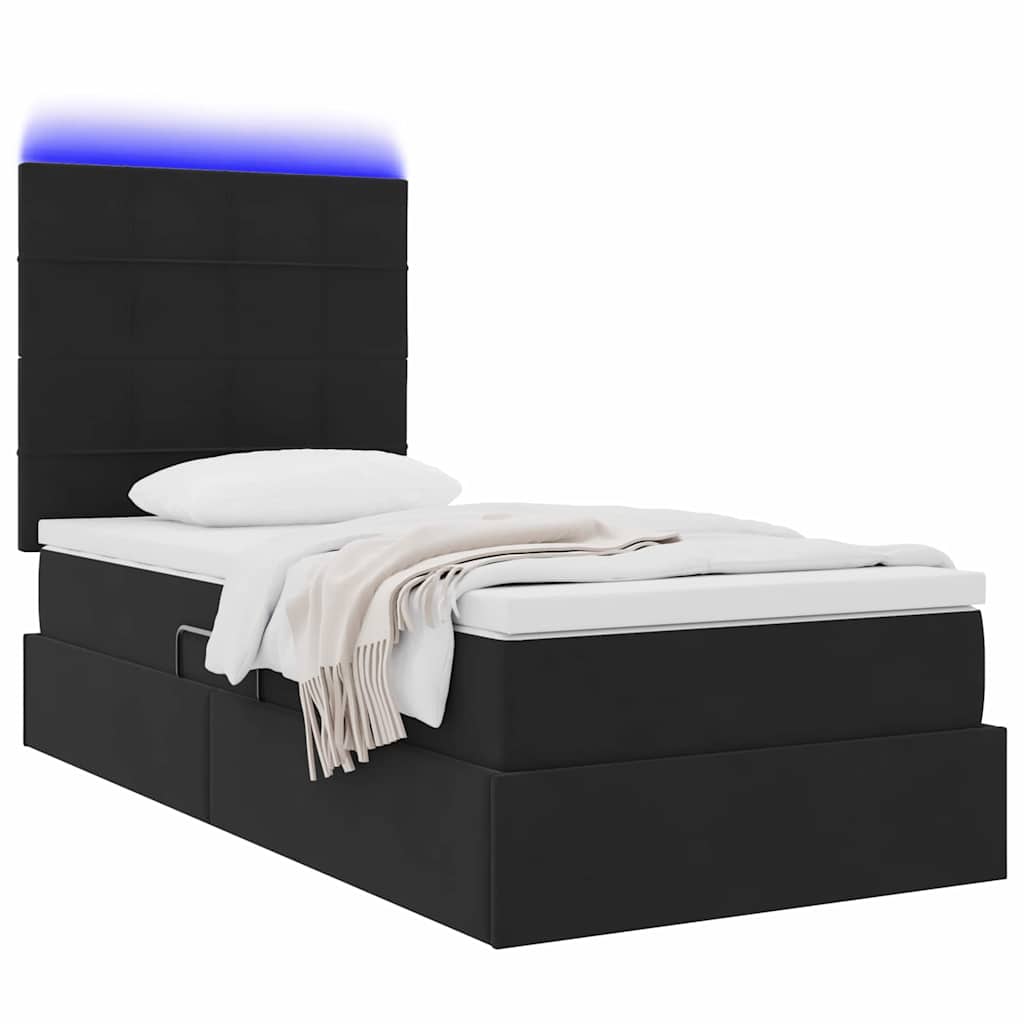 LED-Speicherbett mit Matratze Schwarz 100 x 200 cm Samt