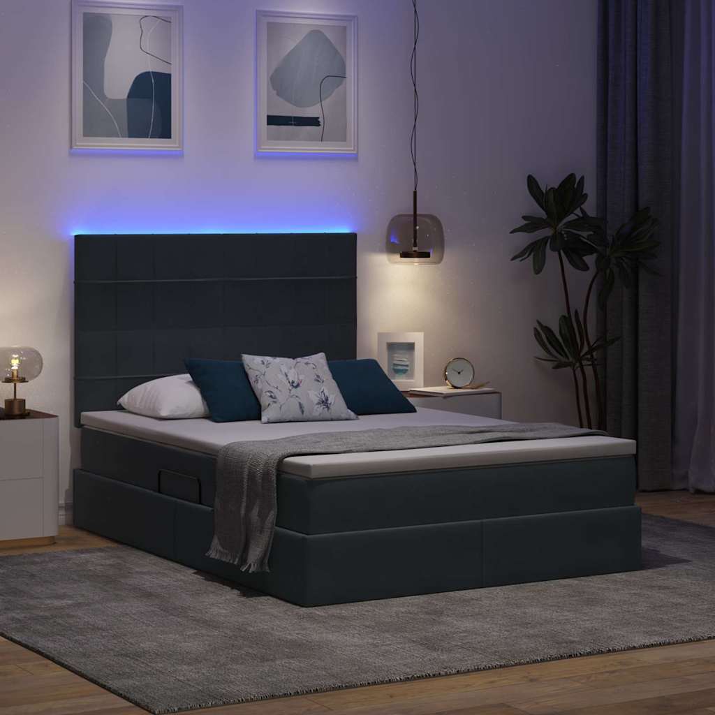LED-Speicherbett mit Matratze Dunkelgrau 140 x 200 cm Samt