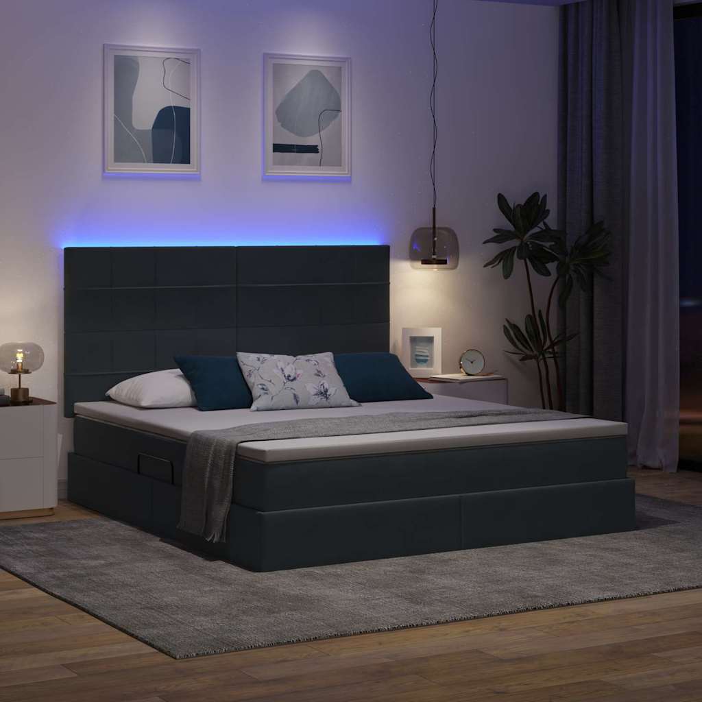 LED-Speicherbett mit Matratze Dunkelgrau 160 x 200 cm Samt