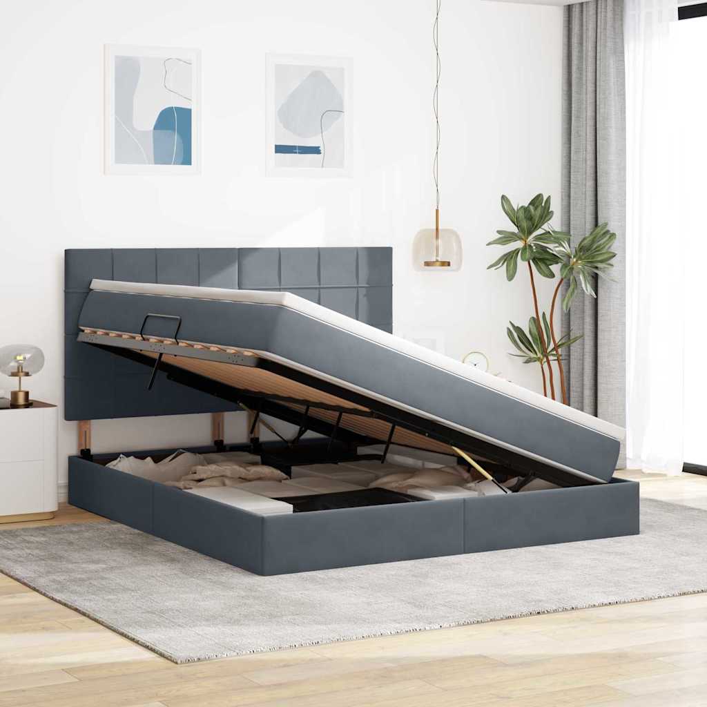 LED-Speicherbett mit Matratze Dunkelgrau 160 x 200 cm Samt
