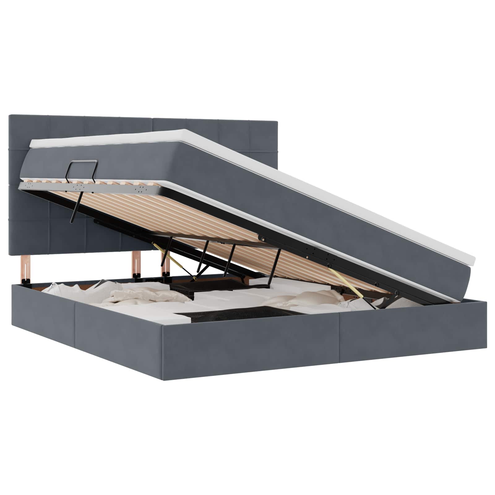 LED-Speicherbett mit Matratze Dunkelgrau 160 x 200 cm Samt