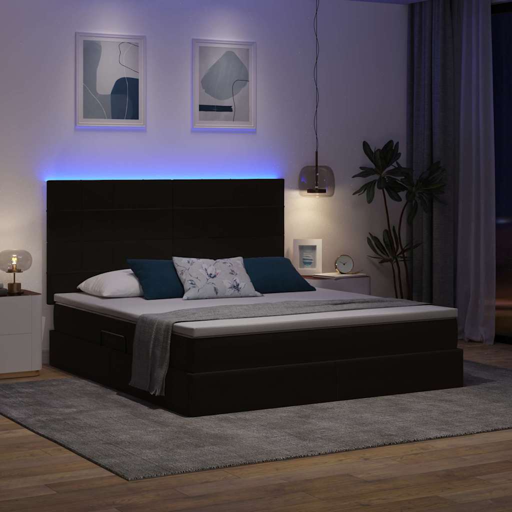 LED-Speicherbett mit Matratze Schwarz 160 x 200 cm Samt