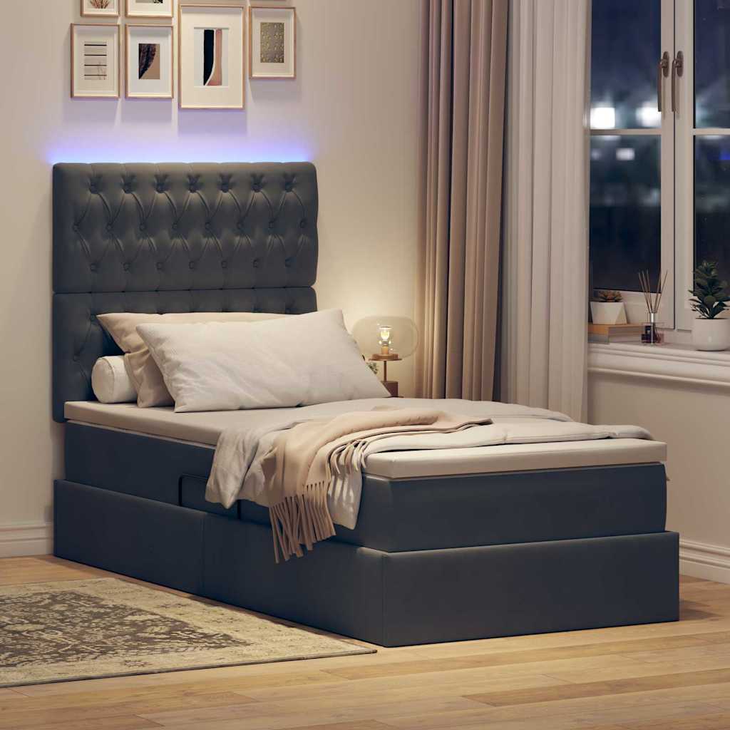 LED-Speicherbett mit Matratze Dunkelgrau 90 x 200 cm Samt