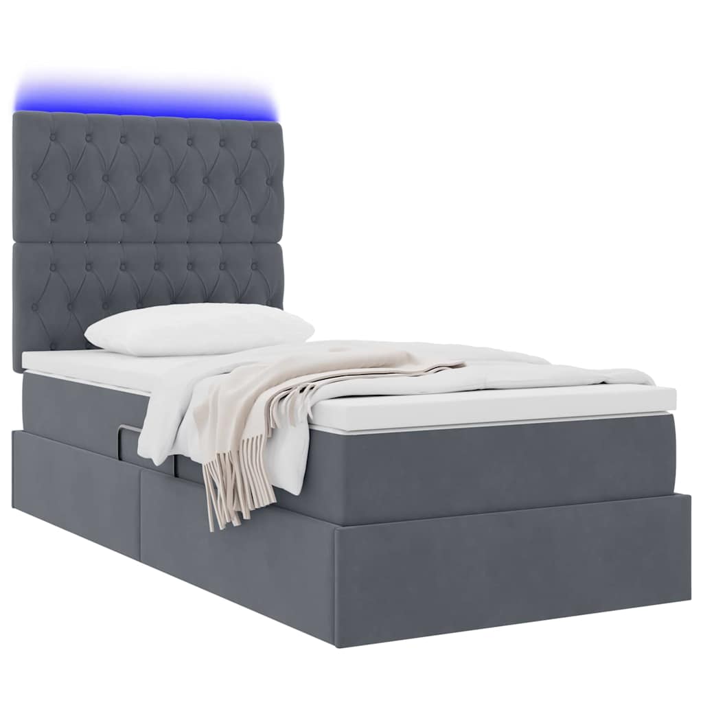 LED-Speicherbett mit Matratze Dunkelgrau 90 x 200 cm Samt