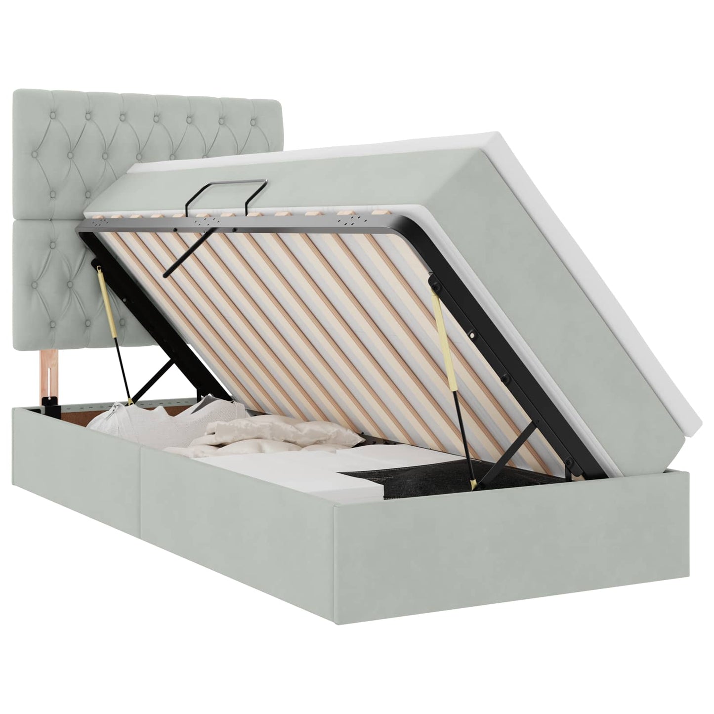 LED-Speicherbett mit Matratze Hellgrau 100 x 200 cm Samt
