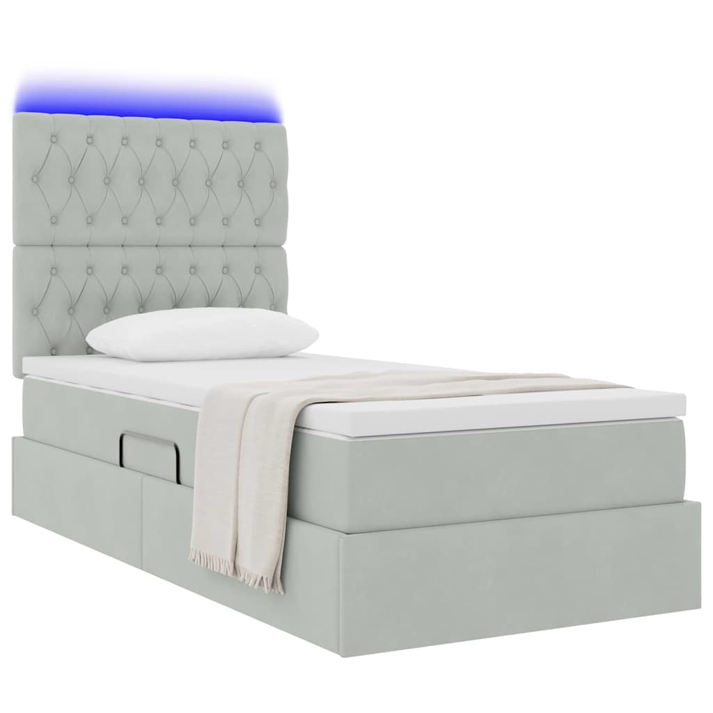 LED-Speicherbett mit Matratze Hellgrau 100 x 200 cm Samt