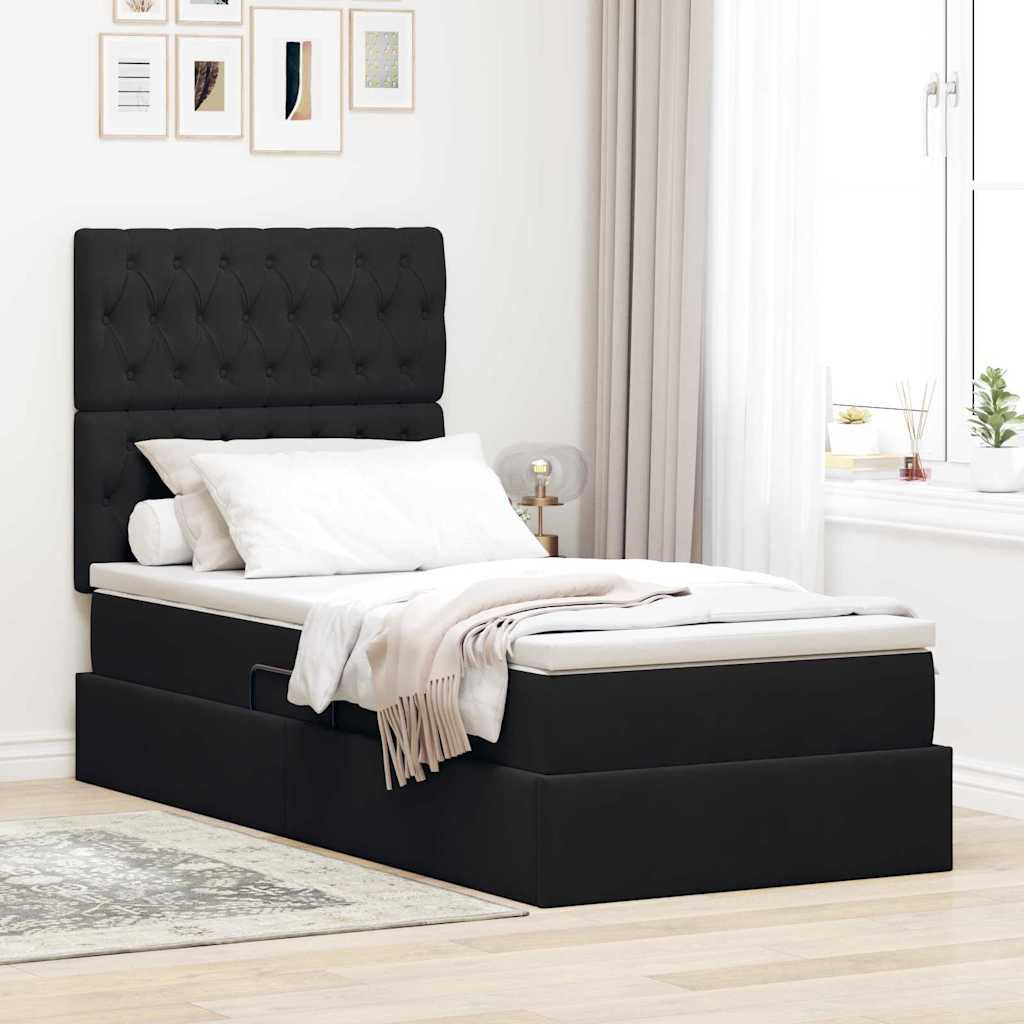 LED-Speicherbett mit Matratze Schwarz 100 x 200 cm Samt