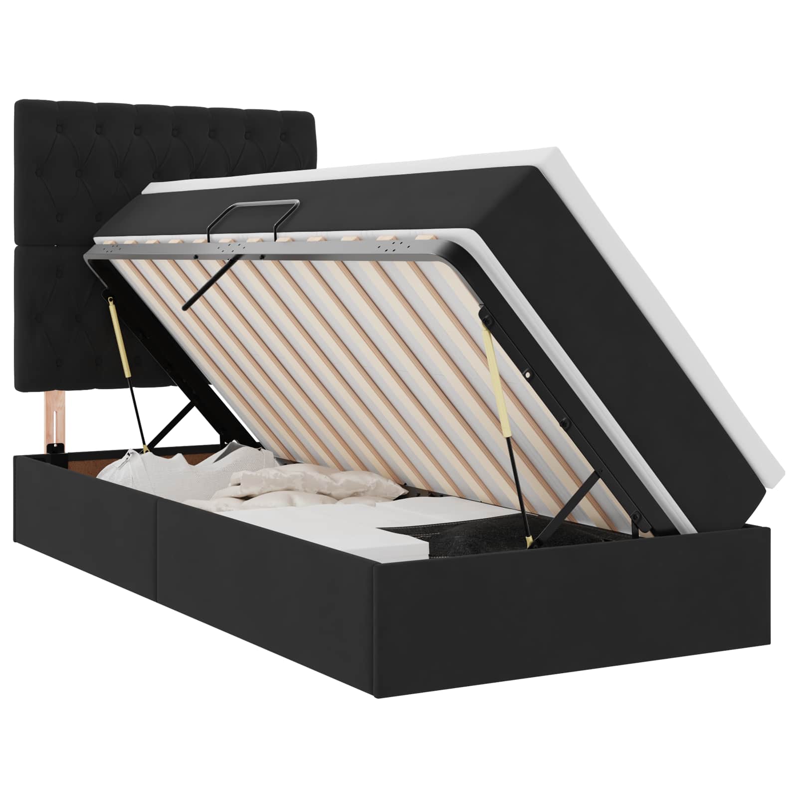 LED-Speicherbett mit Matratze Schwarz 100 x 200 cm Samt