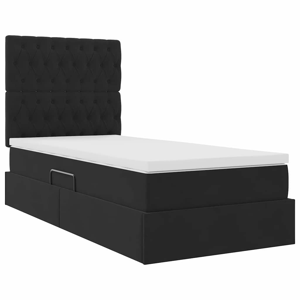 LED-Speicherbett mit Matratze Schwarz 100 x 200 cm Samt