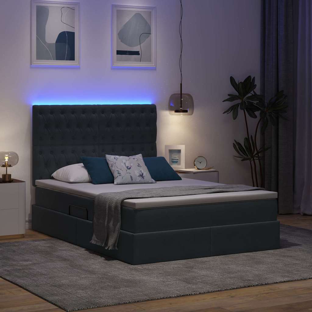 LED-Speicherbett mit Matratze Dunkelgrau 140 x 200 cm Samt