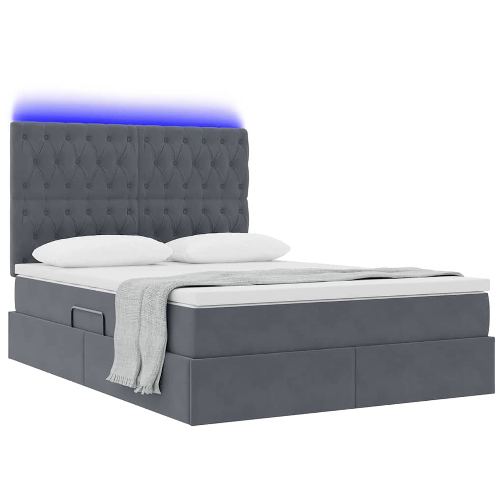 LED-Speicherbett mit Matratze Dunkelgrau 140 x 200 cm Samt