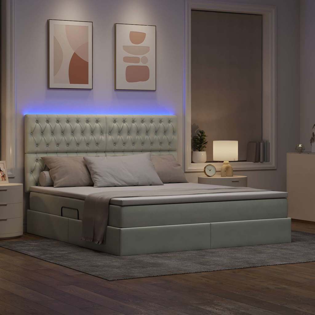 LED-Speicherbett mit Matratze Hellgrau 160 x 200 cm Samt