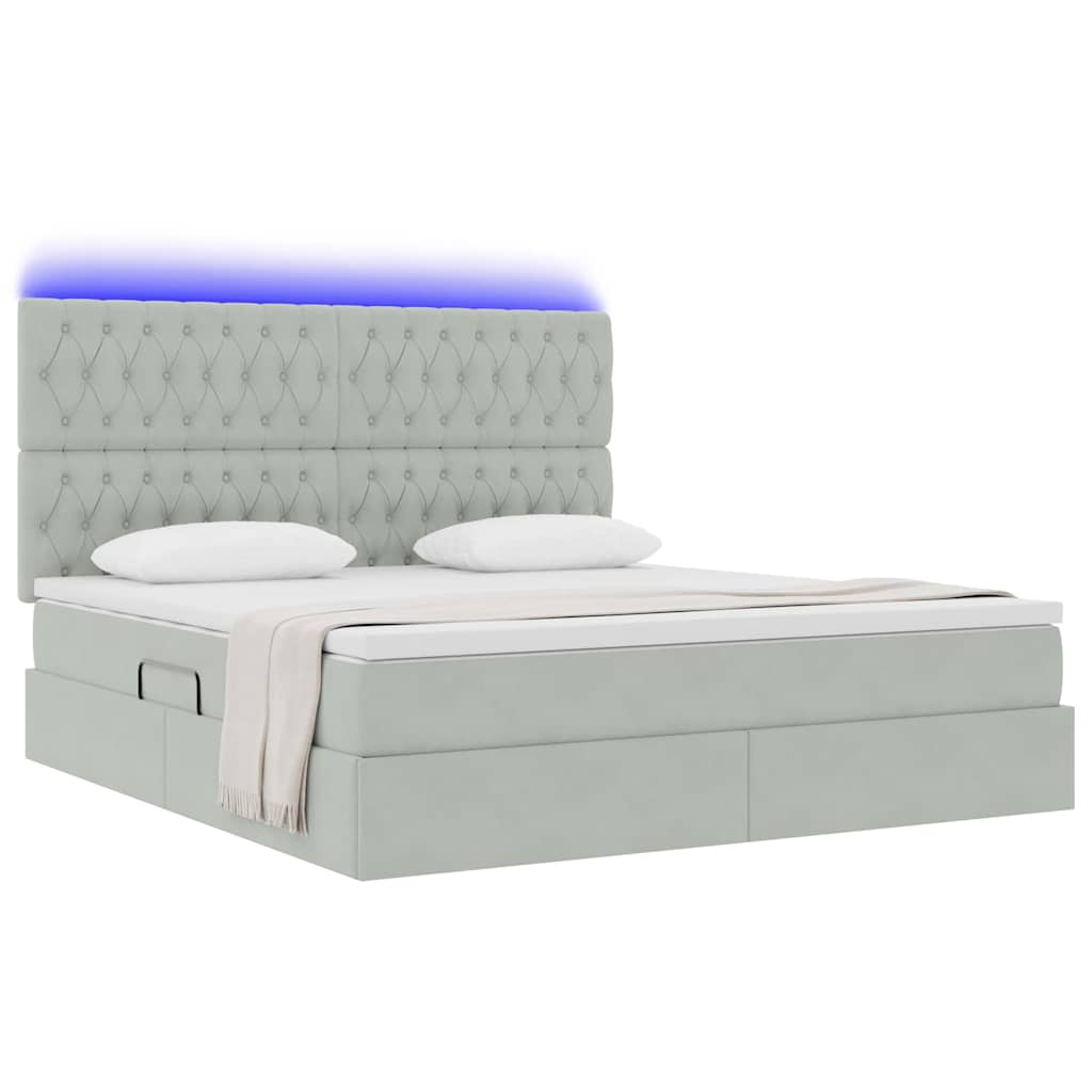 LED-Speicherbett mit Matratze Hellgrau 160 x 200 cm Samt