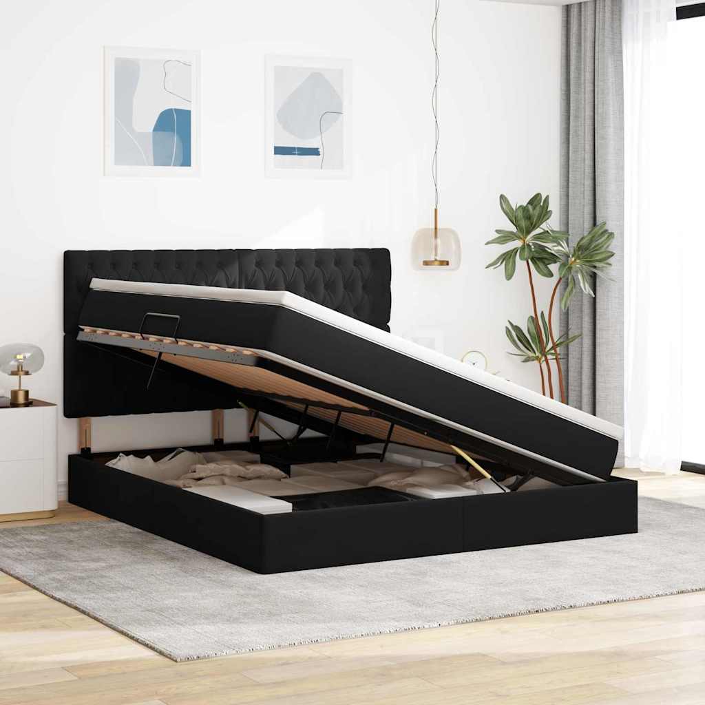 LED-Speicherbett mit Matratze Schwarz 160 x 200 cm Samt