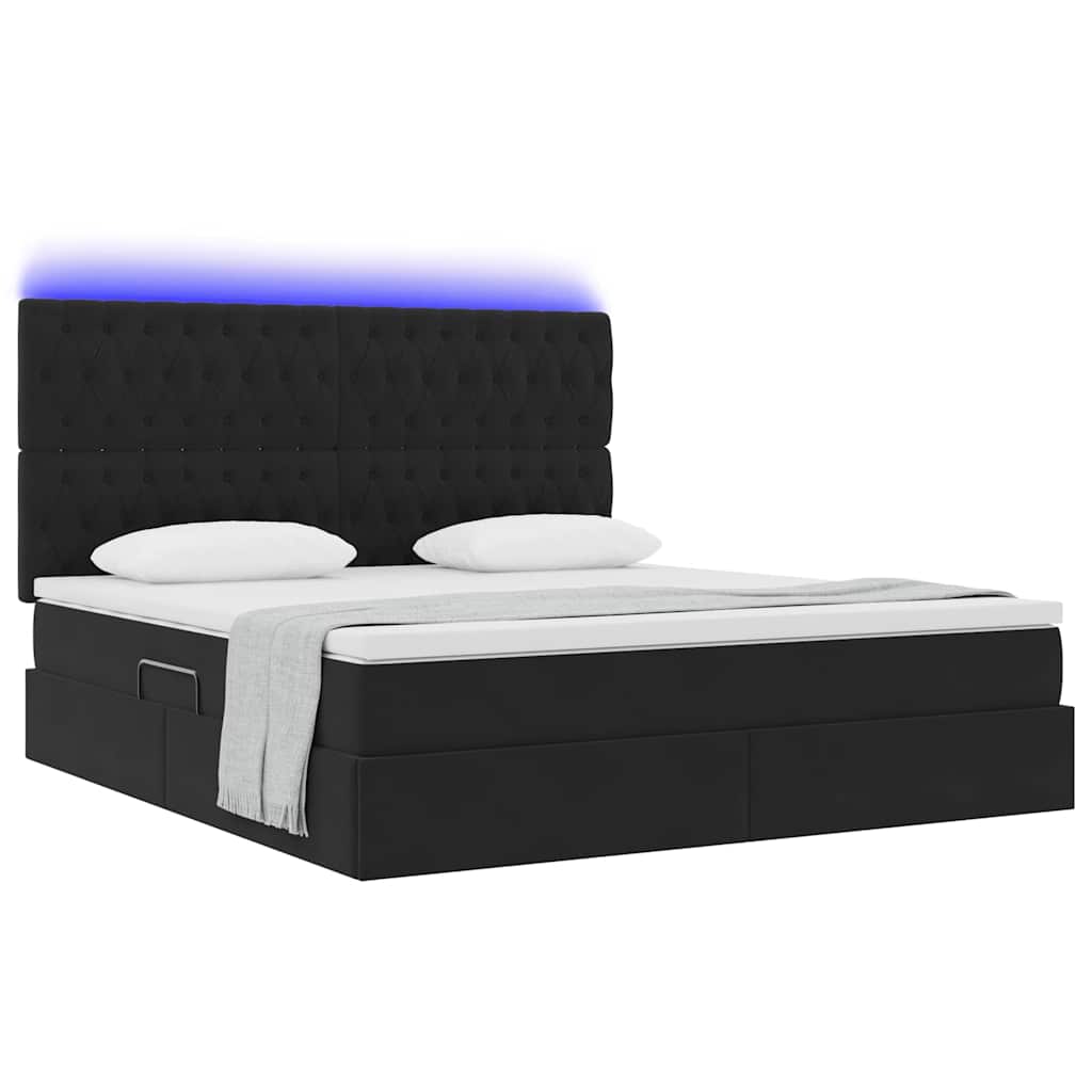LED-Speicherbett mit Matratze Schwarz 160 x 200 cm Samt